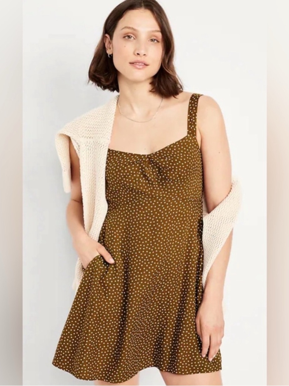 Old Navy Fit and Flare Brown Polka Dot Sundress Size M EUC